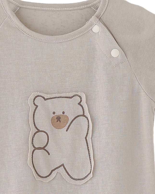 kids atelier banblu Beige Bear Shirt & Checkered Shorts Set