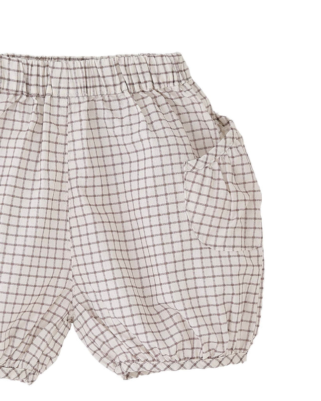 kids atelier banblu Beige Bear Shirt & Checkered Shorts Set