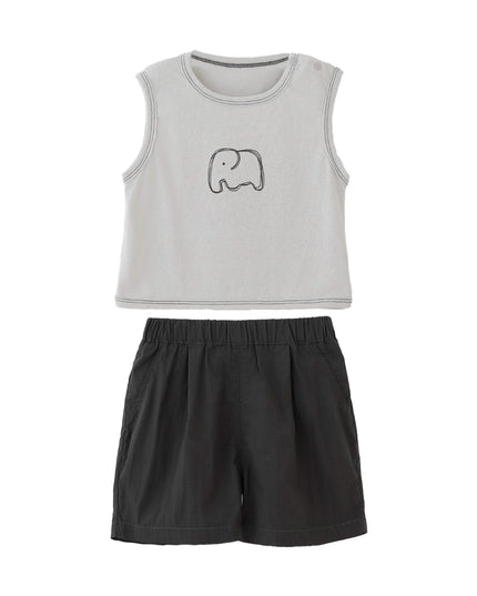 kids atelier banblu Brown Elephant Short Set