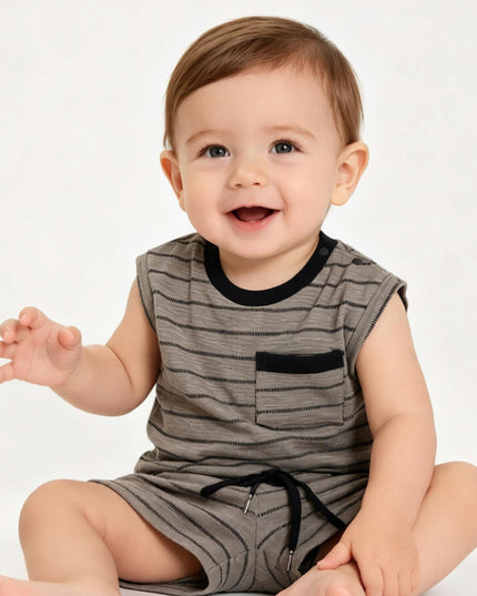 kids atelier banblu Gray Stripe Pocket Set