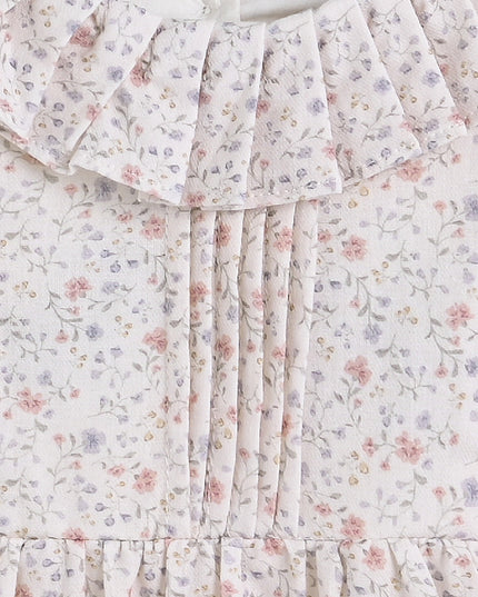 Cream Floral Ruffle Dress