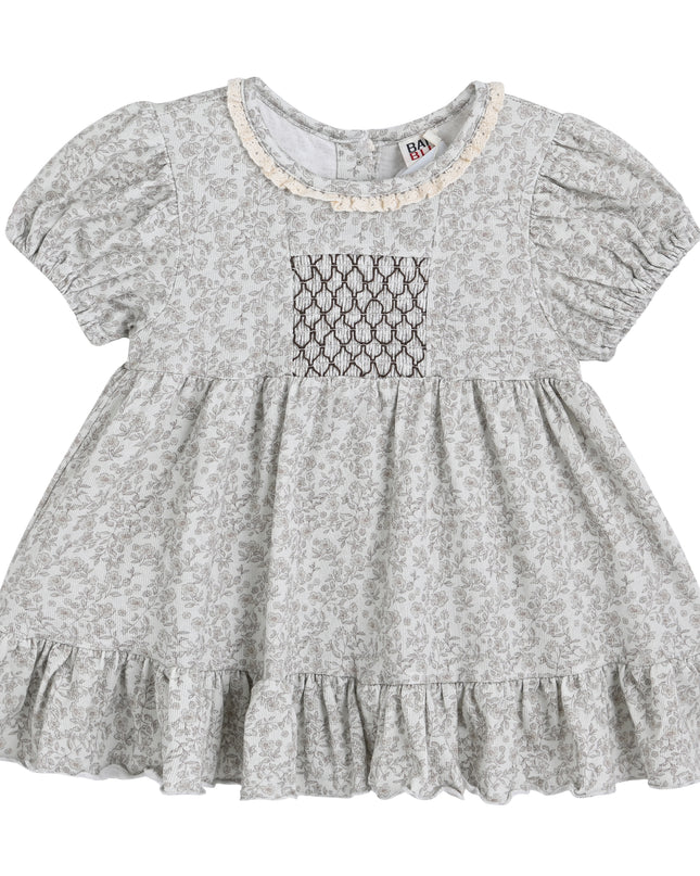 kids atelier banblu Brown Floral Smocked Dress