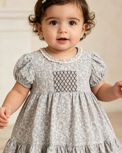 kids atelier banblu Brown Floral Smocked Dress