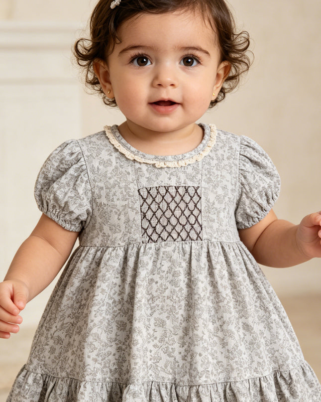 kids atelier banblu Brown Floral Smocked Dress