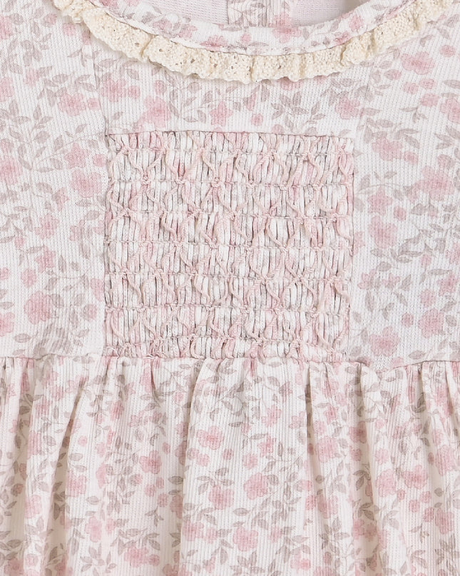 Pink Floral Smocked Dress