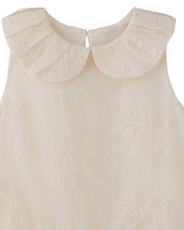 kids atelier banblu Cream Embroidered Collar Dress