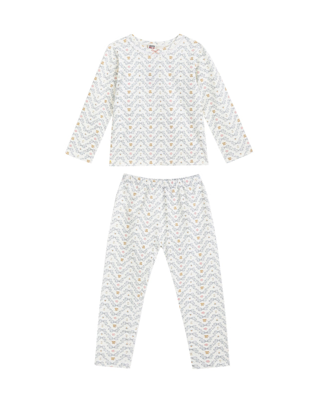 kids atelier banblu White cotton Zigzag Sleepwear Set