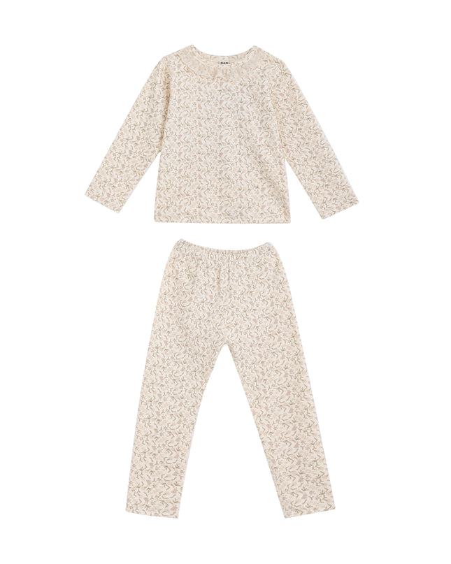 kids atelier banbu Cream Pattern Cotton Pajama Set
