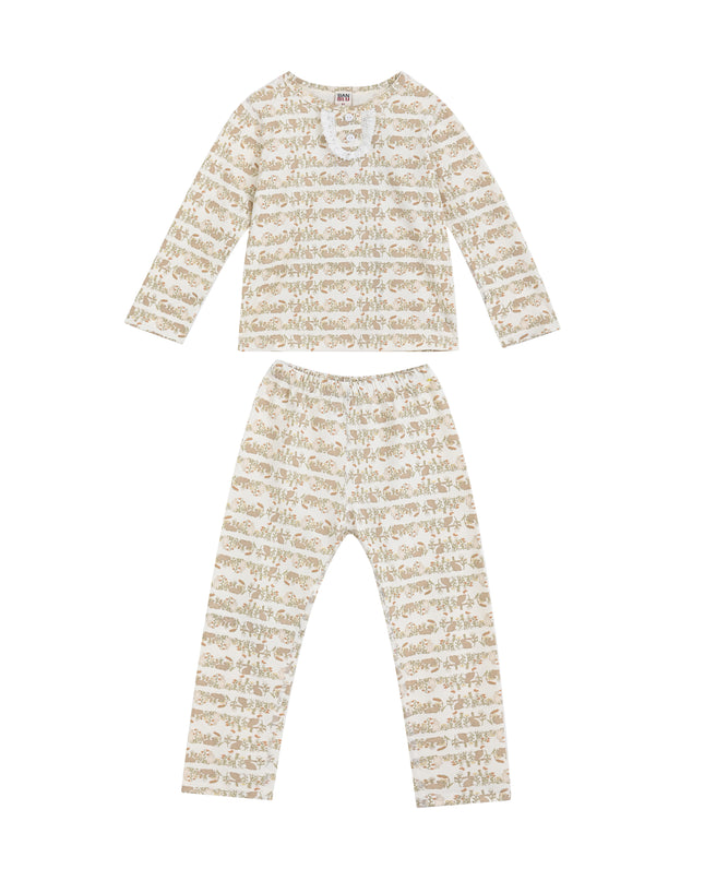 kids atelier banbu Cream Safari Cotton Pajama Set  