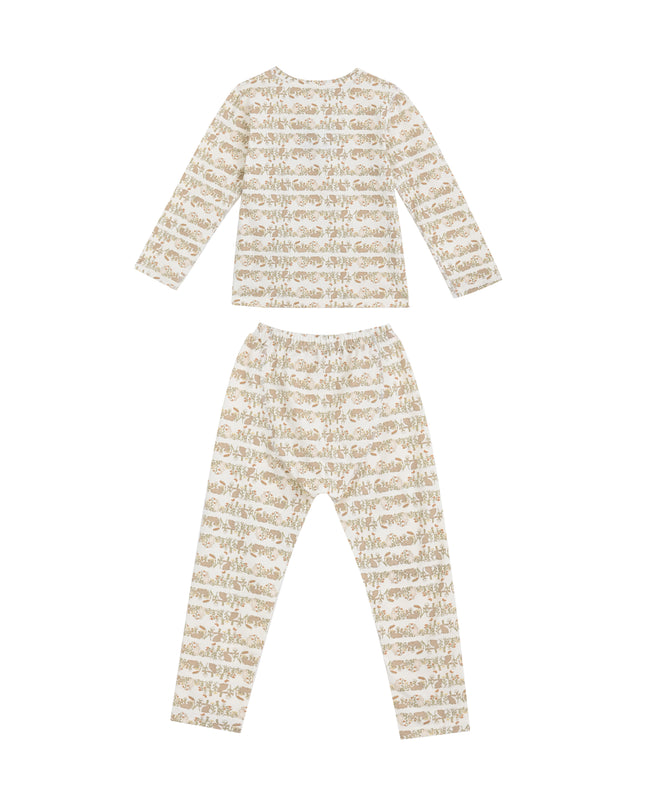 kids atelier banbu Cream Safari Cotton Pajama Set  