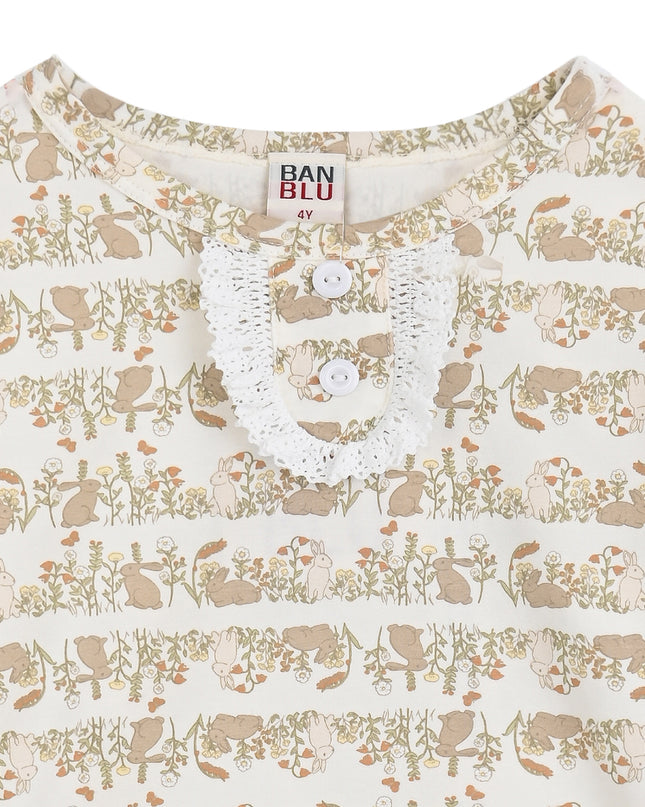 kids atelier banbu Cream Safari Cotton Pajama Set  