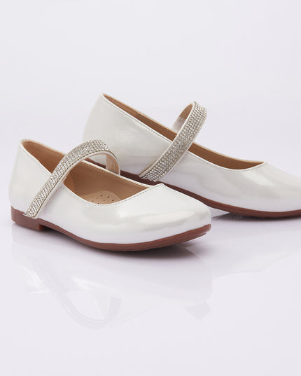 PERLA-V91B-SATIN WHITE-RHINESTONE STRAP FLATS