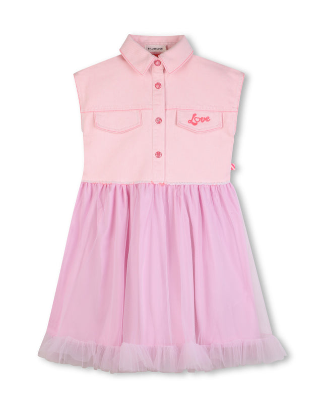 kids atelier billieblush Pink Shirt-Style Kids’ Dress with Tulle Skirt