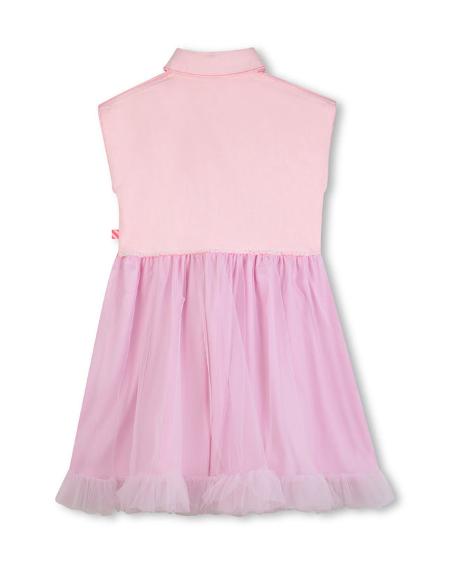 kids atelier billieblush Pink Shirt-Style Kids’ Dress with Tulle Skirt