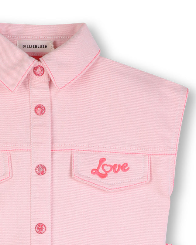 kids atelier billieblush Pink Shirt-Style Kids’ Dress with Tulle Skirt