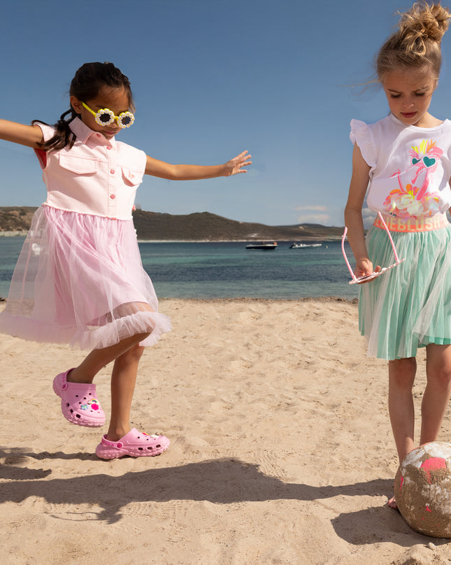 kids atelier billieblush Pink Shirt-Style Kids’ Dress with Tulle Skirt