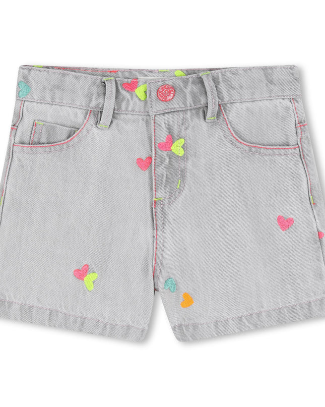 kids atelier billieblush Light Gray Denim Kids’ Shorts with Embroidery