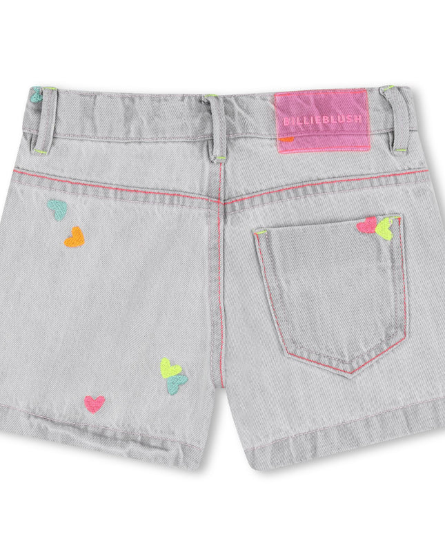 kids atelier billieblush Light Gray Denim Kids’ Shorts with Embroidery