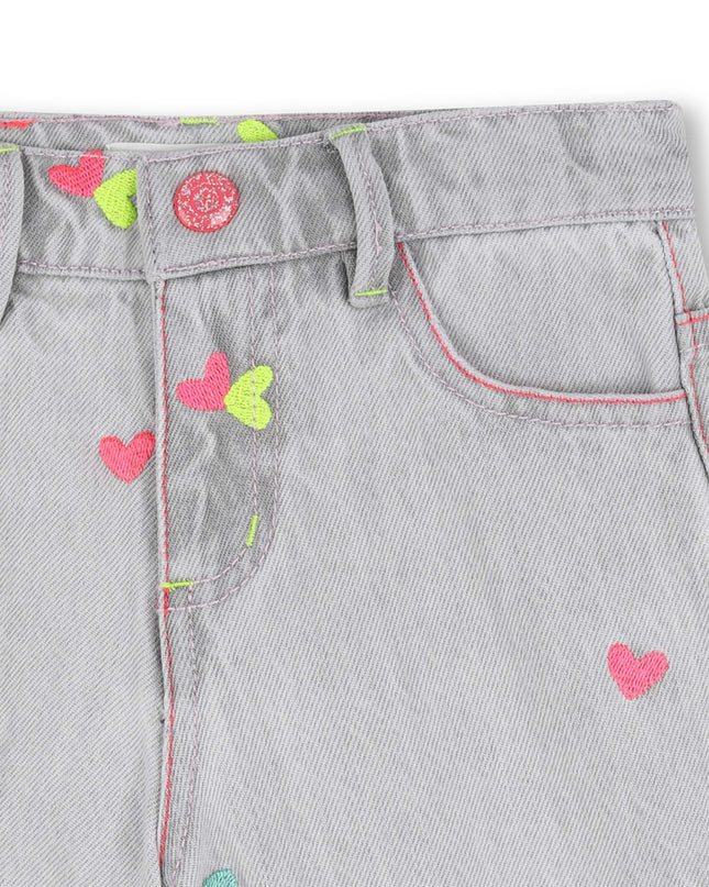 kids atelier billieblush Light Gray Denim Kids’ Shorts with Embroidery