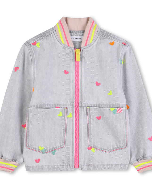 kids atelier billieblush Light Gray Denim Kids’ Jacket with Embroidery
