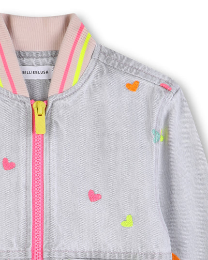 kids atelier billieblush Light Gray Denim Kids’ Jacket with Embroidery