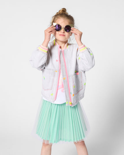 kids atelier billieblush Light Gray Denim Kids’ Jacket with Embroidery