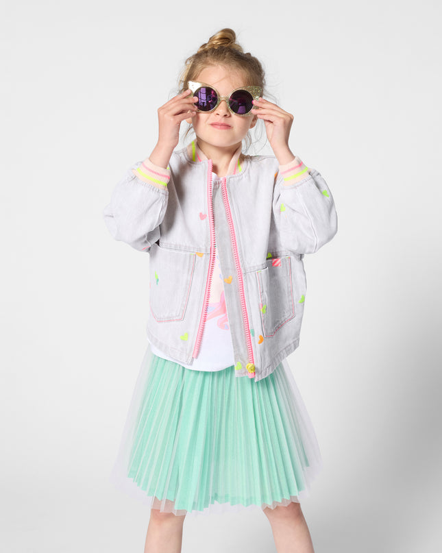 kids atelier billieblush Light Gray Denim Kids’ Jacket with Embroidery