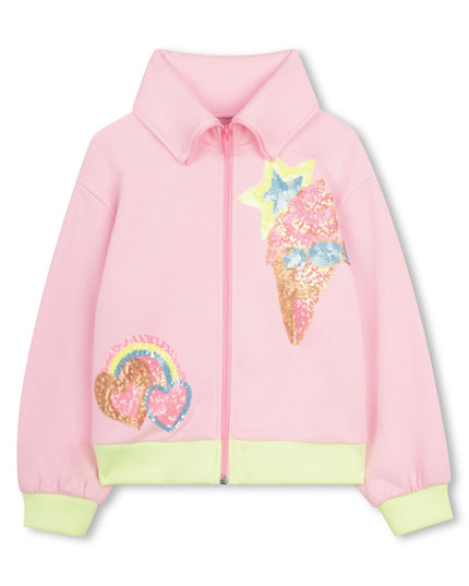 kids atelier billieblush Light Pink Zip‑Up Cardigan with Sequin Motifs