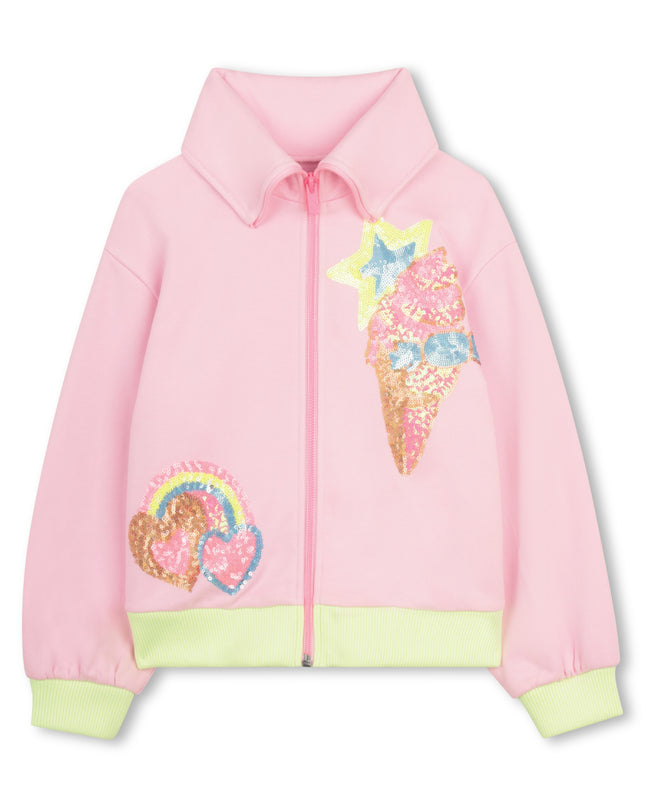 kids atelier billieblush Light Pink Zip‑Up Cardigan with Sequin Motifs