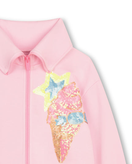 kids atelier billieblush Light Pink Zip‑Up Cardigan with Sequin Motifs