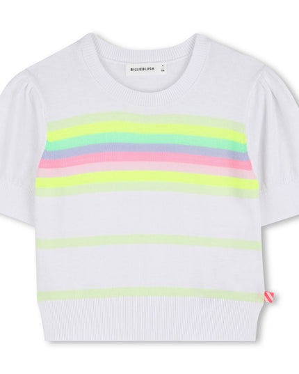 kids atelier billieblush White Knit Sweater with Colorful Neon Stripes