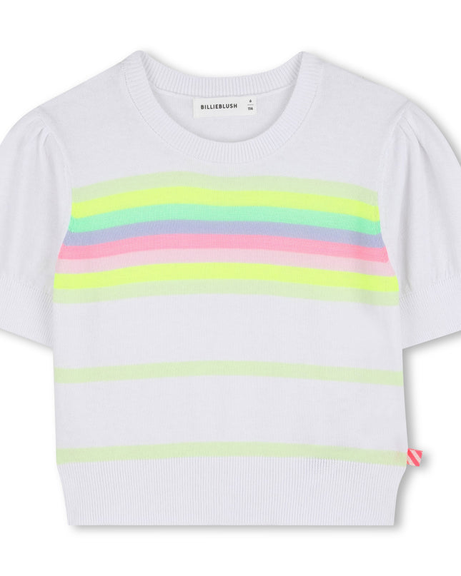 kids atelier billieblush White Knit Sweater with Colorful Neon Stripes