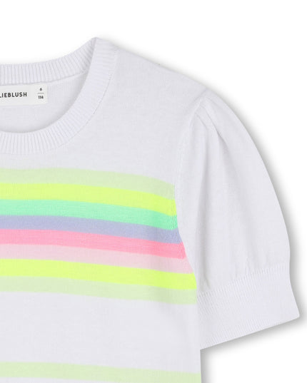 kids atelier billieblush White Knit Sweater with Colorful Neon Stripes