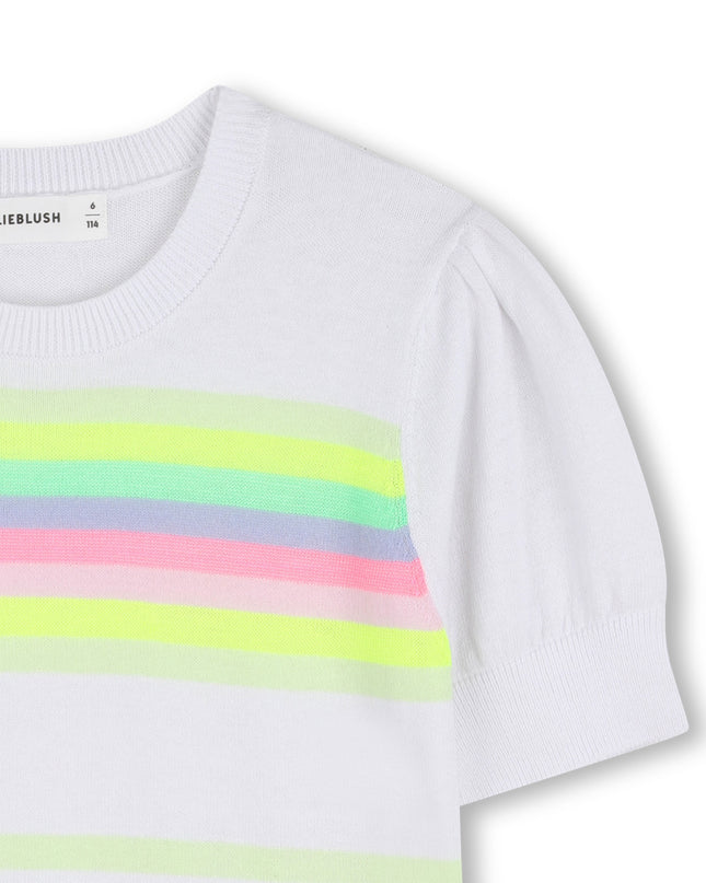 kids atelier billieblush White Knit Sweater with Colorful Neon Stripes