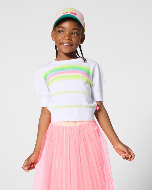 kids atelier billieblush White Knit Sweater with Colorful Neon Stripes
