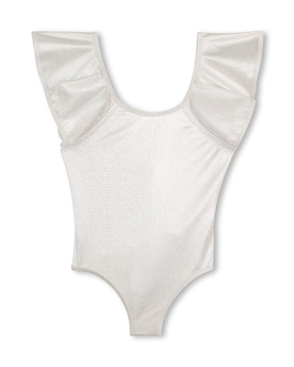 kids atelier billieblush Lame Silver Swimsuit with Ruffle Sleeve