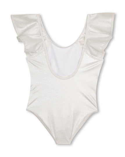 kids atelier billieblush Lame Silver Swimsuit with Ruffle Sleeve