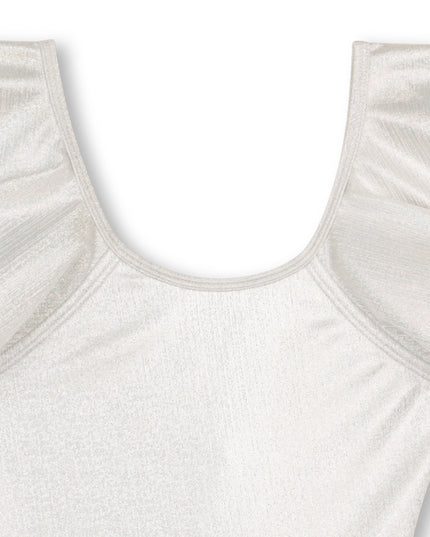 kids atelier billieblush Lame Silver Swimsuit with Ruffle Sleeve