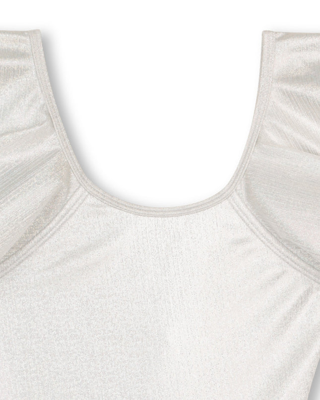 kids atelier billieblush Lame Silver Swimsuit with Ruffle Sleeve