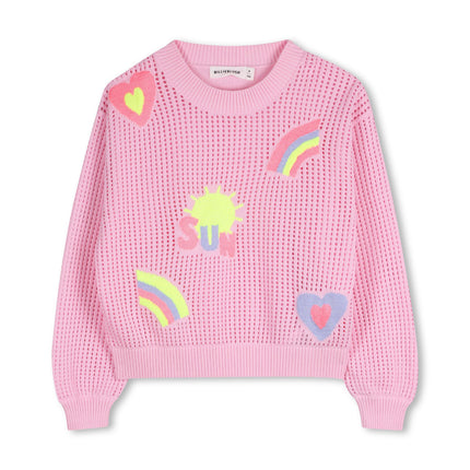 kids atelier billieblush Pink Knit Sweater with Colorful Patches