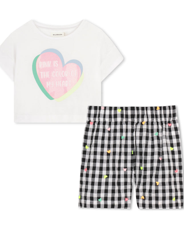 kids atelier billieblush White Heart Tee & Check Shorts Set