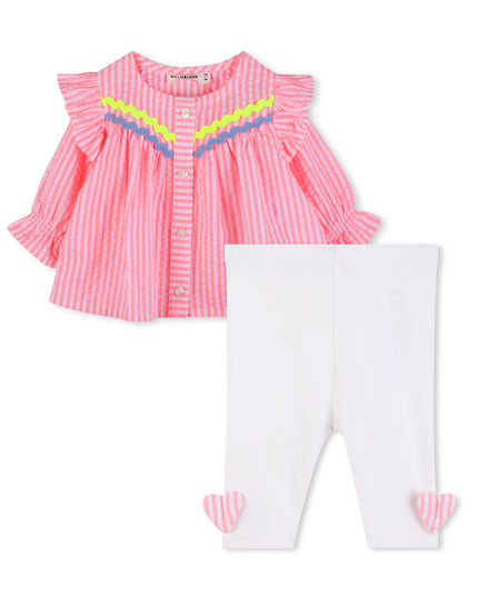 kids atelier billieblush Pink Stripe Ruffle Top & White Leggings Set