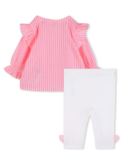 kids atelier billieblush Pink Stripe Ruffle Top & White Leggings Set
