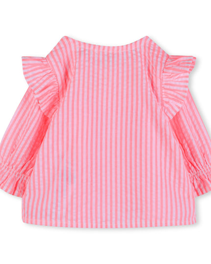 kids atelier billieblush Pink Stripe Ruffle Top & White Leggings Set