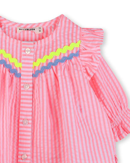 kids atelier billieblush Pink Stripe Ruffle Top & White Leggings Set