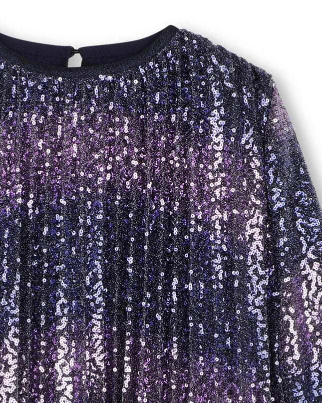 Kids Atelier Billieblush Navy Pleated Sequin Dress