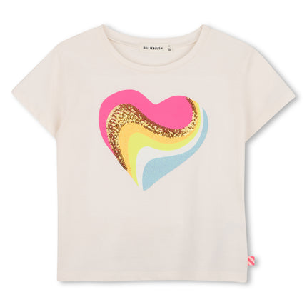 Kids Atelier Billieblush Ivory Heart Glitter T-Shirt
