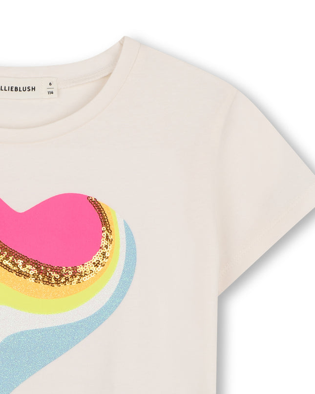 Kids Atelier Billieblush Ivory Heart Glitter T-Shirt