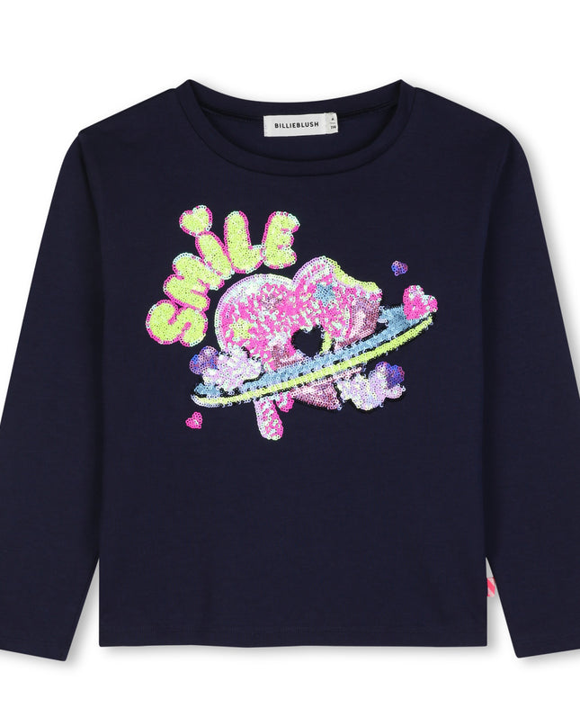 Kids Atelier Billieblush Navy Sequin Jersey Tee