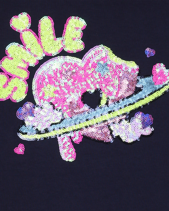 Kids Atelier Billieblush Navy Sequin Jersey Tee